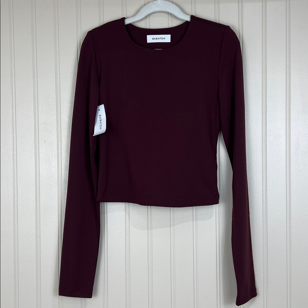 NWT Aritzia Babaton Women’s Contour Crew Long Sleeve Rich Maroon Size XS - Picture 2 of 9